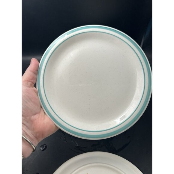 Rego 7-3/16" Round Plate Turquoise Rim Speckled Set 4 Restaurant Ware C 768-C4 - Picture 1 of 7